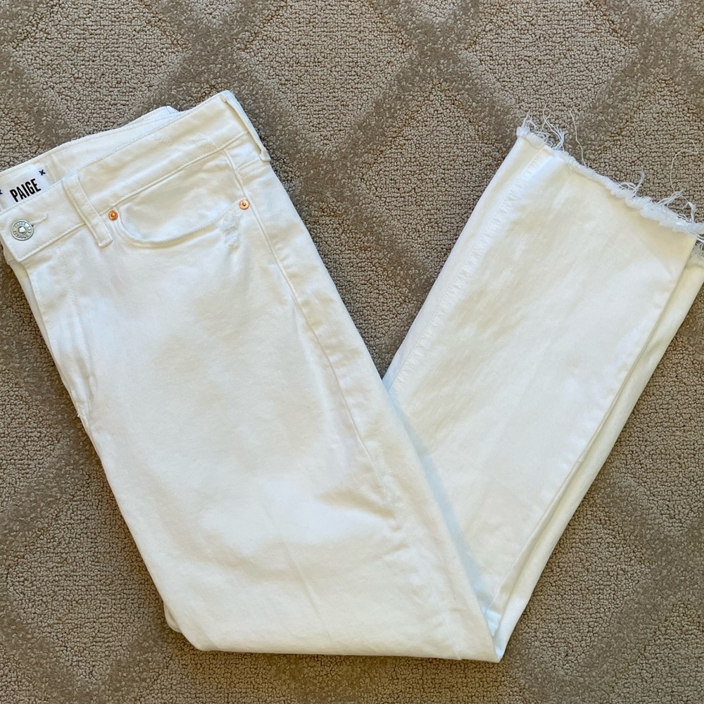 PAIGE “Cindy” Off White Lightly Distressed Ankle Crop Jean Size 31